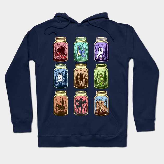 Cryptid Jar Collection Mothman Bigfoot Flatwoods Monster Yeti El Chupacabra Jersey Devil Squonk Fresno Nightcrawler Hoodie by Manfish Inc.